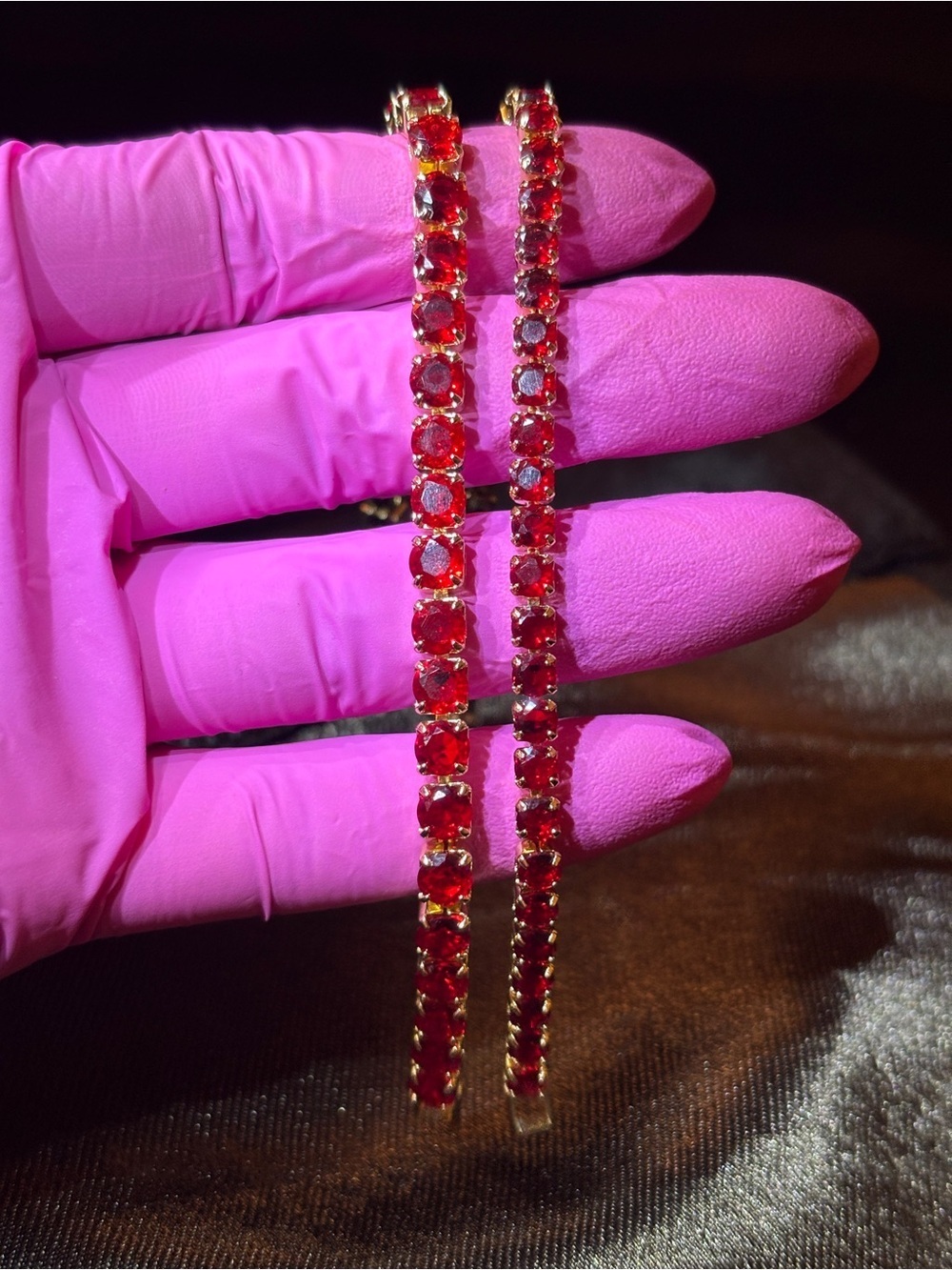 2 Yellow Gold Red Tennis CZ Bracelet 8 in. - Picture 4 of 15